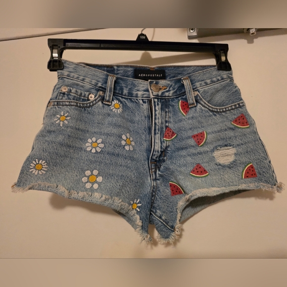 Aeropostale Pants - Aeropostale Light Blue Denim Shorts with Daisy and Watermelon Prints